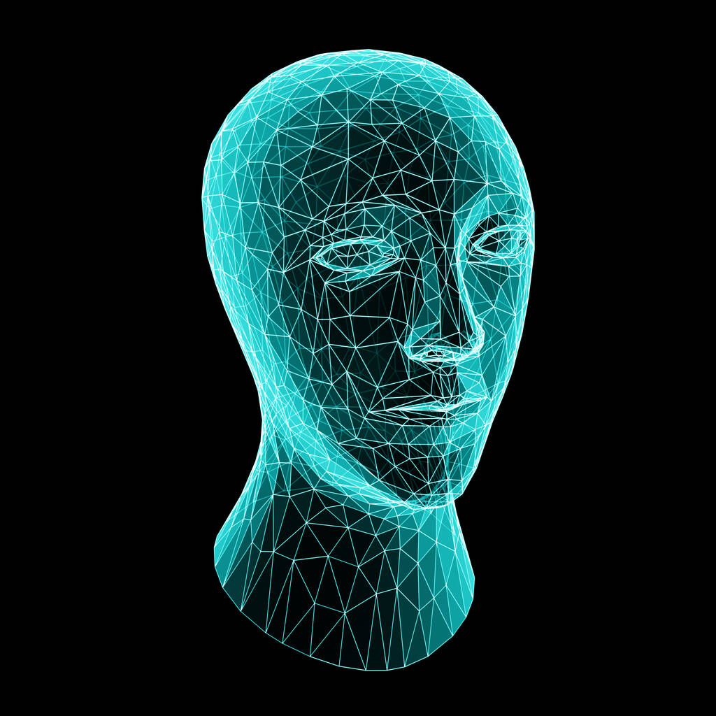 Cabeça humana tridimensional isolada sobre fundo preto. Ilustração 3D. - Foto, Imagem