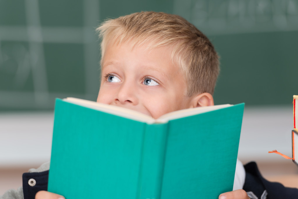 Roztomilý mladý chlapec čtení ve třídě - Fotografie, Obrázek