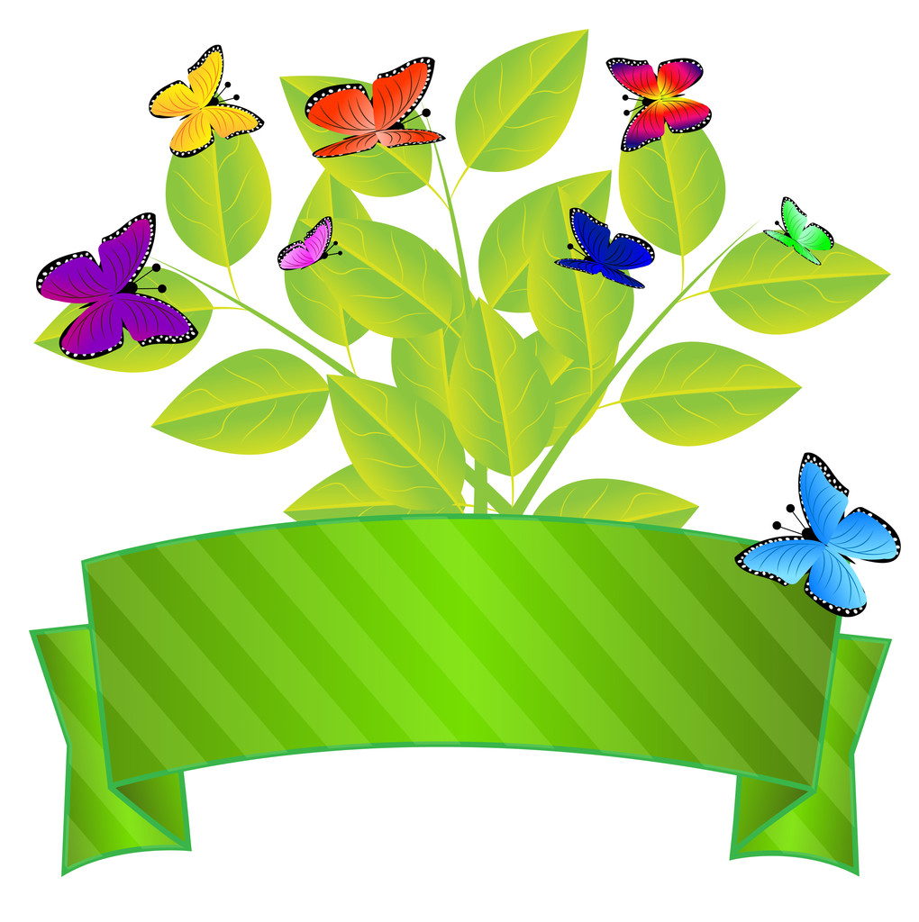 arka planı yeşil yaprakları ve kelebekler bir tasarımı için - Vektör, Görsel