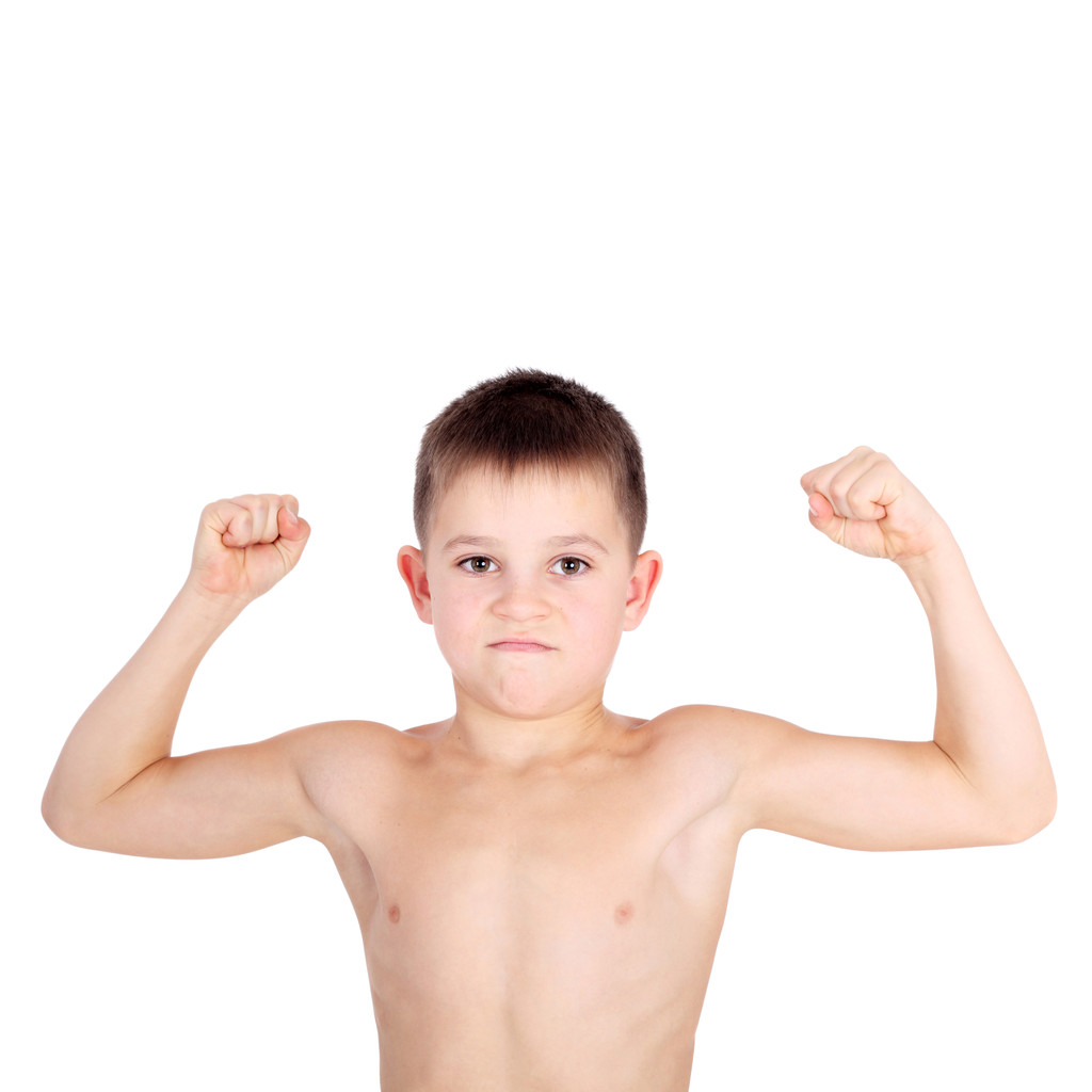 Junge demonstriert seine Muskeln - Foto, Bild