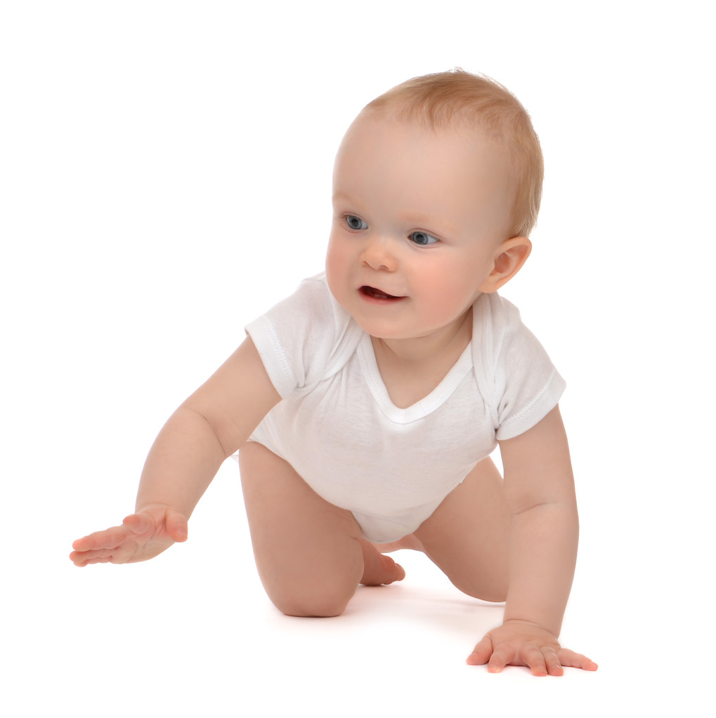 Säugling Baby Kleinkind sitzend oder kriechend glücklich lächelnd  - Foto, Bild