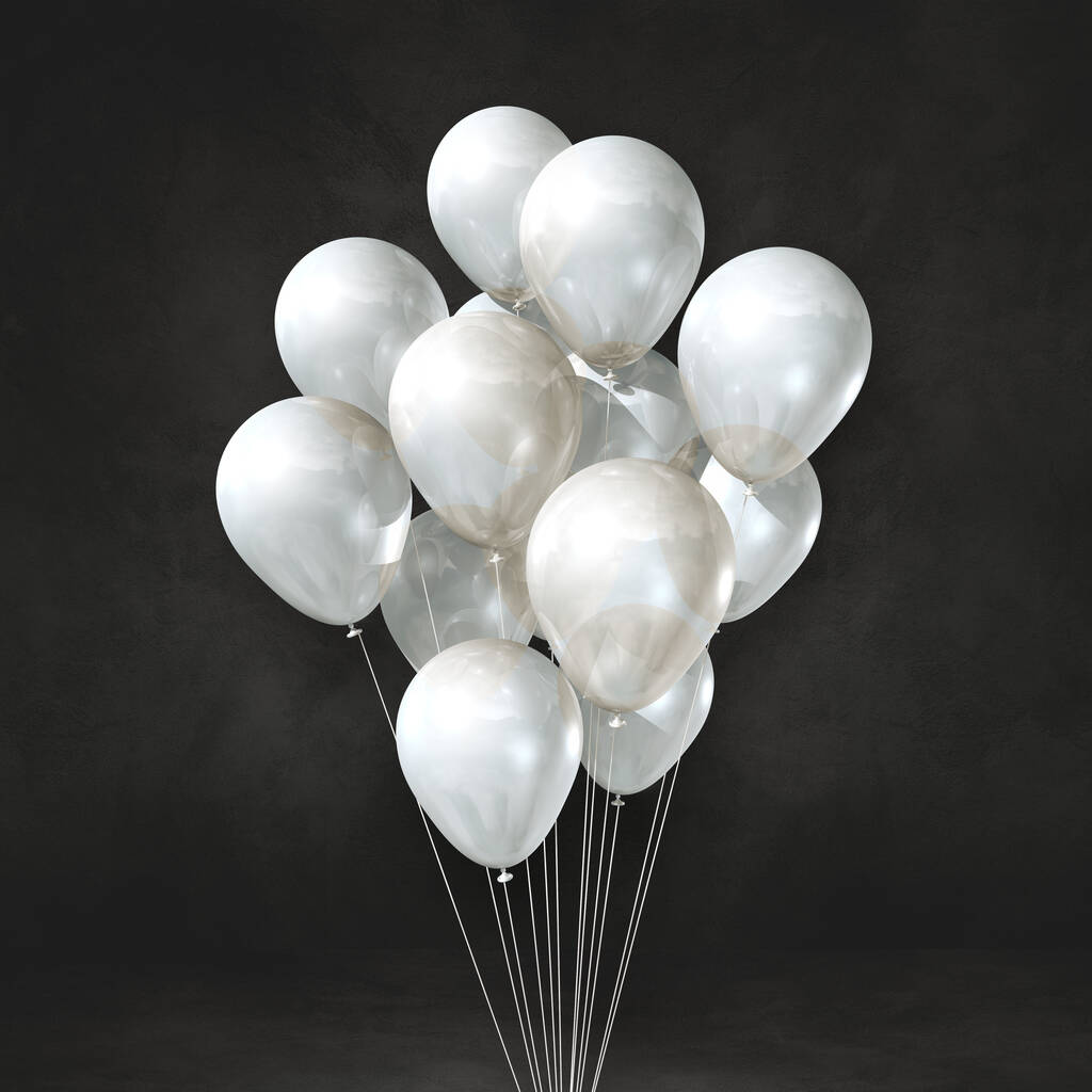 White balloons bunch on a black wall background. 3D illustration render - Photo, Image