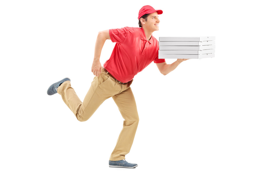 ragazzo consegna pizza in esecuzione
 - Foto, immagini