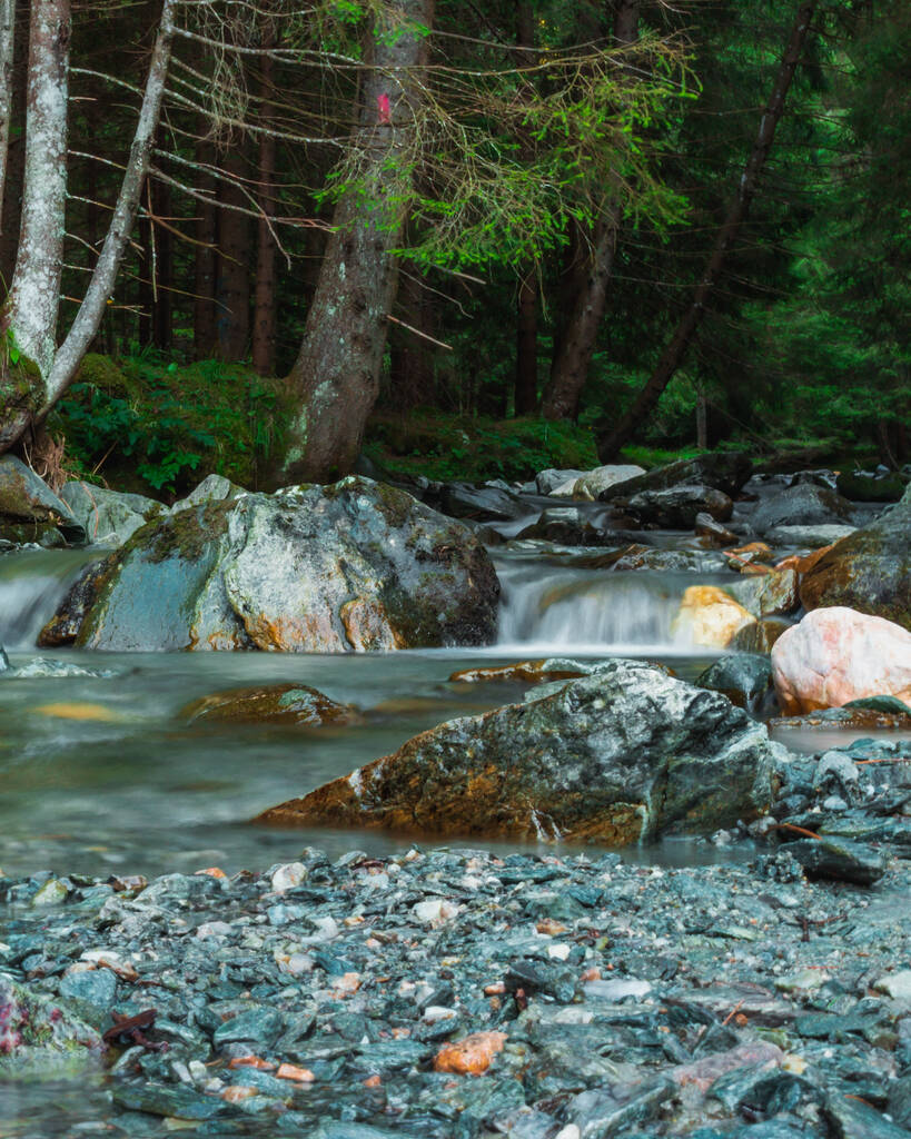 Прекрасний вид на річку в лісі з багатьма скелями
 - Фото, зображення