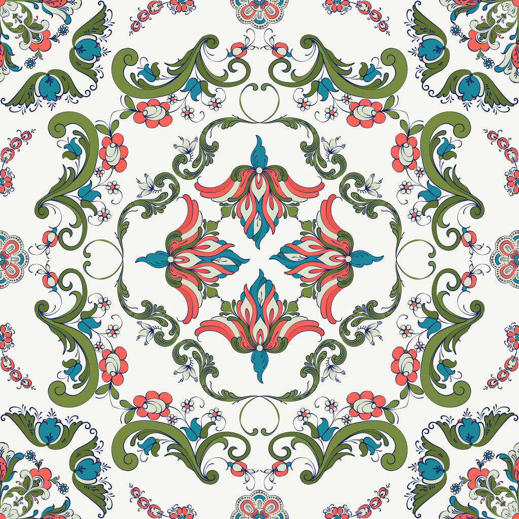 Azulejo Rosemaling, patrón decorativo tradicional noruego. Ilustración vectorial - Vector, Imagen