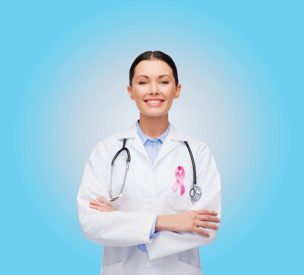 médecin avec stéthoscope, ruban de sensibilisation au cancer
 - Photo, image