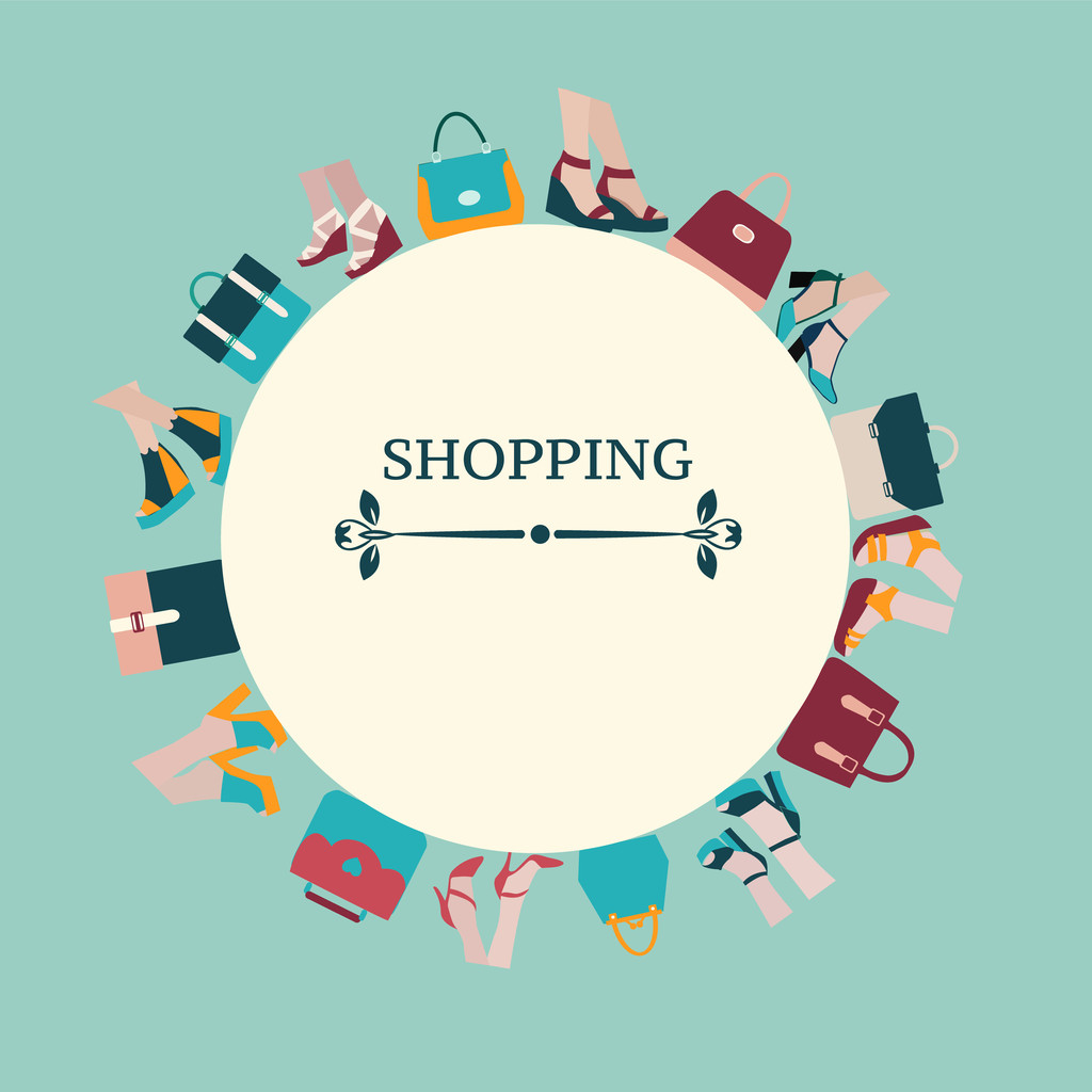 ショッピング女性バッグとシューズ - イラスト背景  - ベクター画像