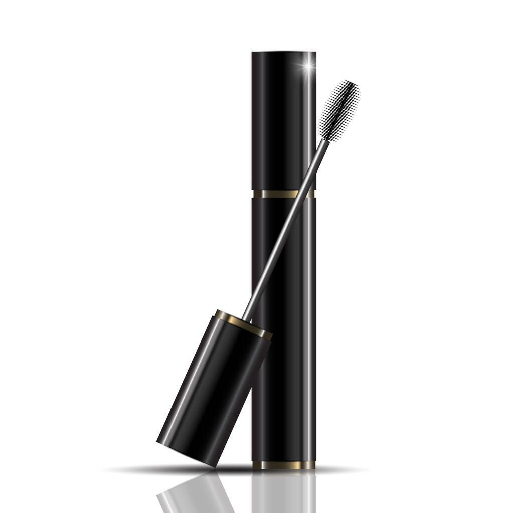Luxus-Mascara-Anzeigen, schwarz-goldenes Paket mit stromlinienförmigem Hintergrund Illustration Vektor-Design - Vektor, Bild