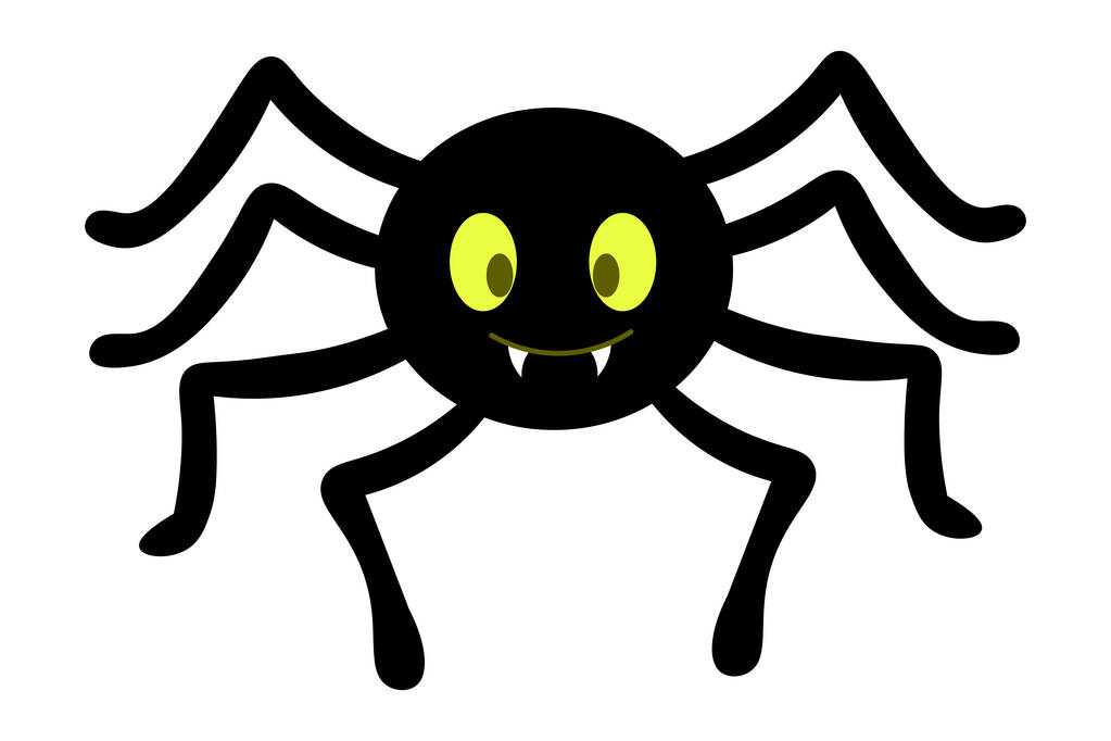 Spider. Silhouette. Cute toothy. Vector illustration. A clever hunter. A funny character with large fangs. Little centipede. Isolated white background. Halloween symbol. All Saints' Day. Idea for web design. - Vector, Image