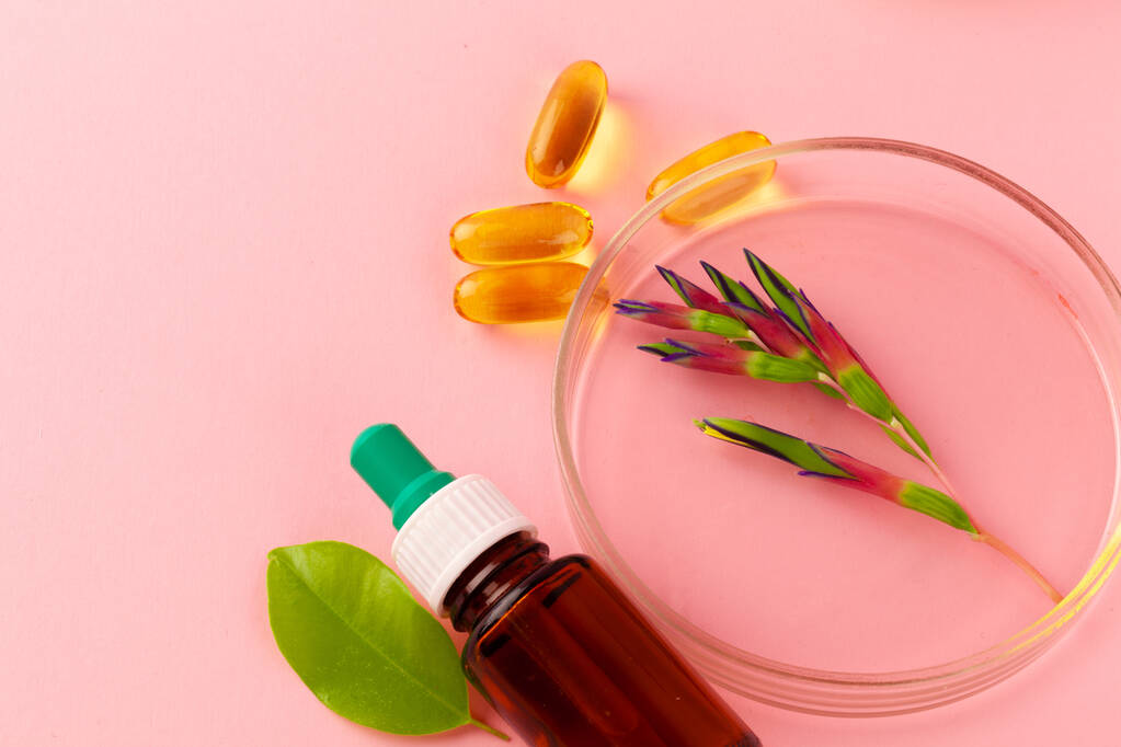 Vaihtoehtoisen lääketieteen käsite. Luonnolliset kasviperäiset homeopaattiset lääkkeet - Valokuva, kuva