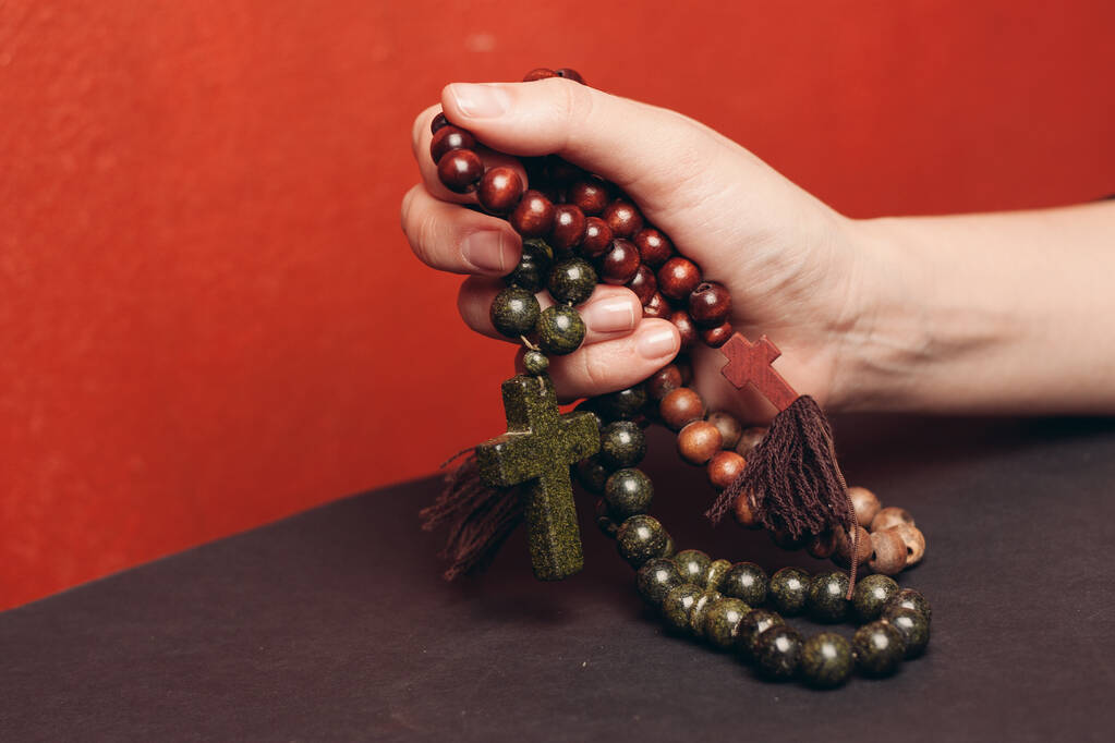 Rosenkranz Perlen orthodoxe Kreuz Nahaufnahme Christentum Glauben die Bibel - Foto, Bild