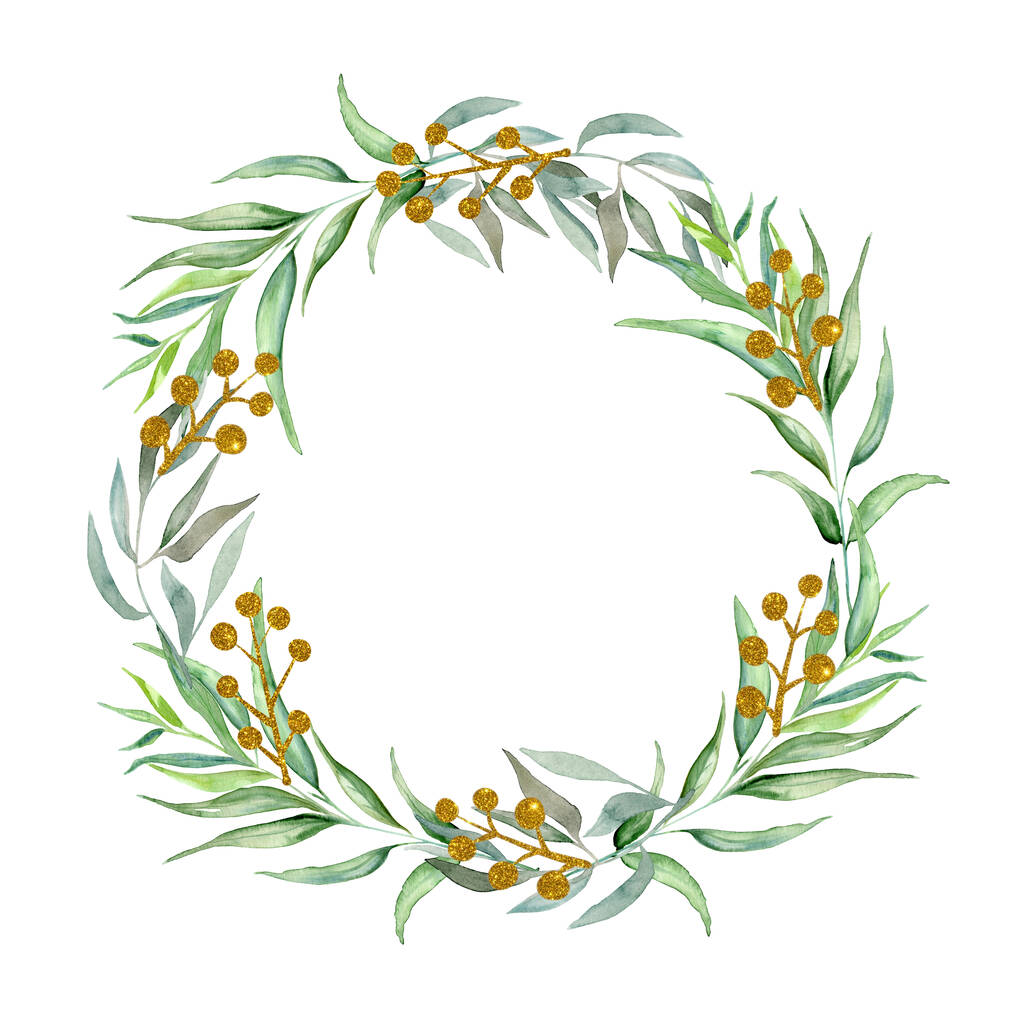 Aquarelle isolée composition de Noël dessinée à la main sur fond blanc avec branches, fleurs et feuilles de pin - Photo, image
