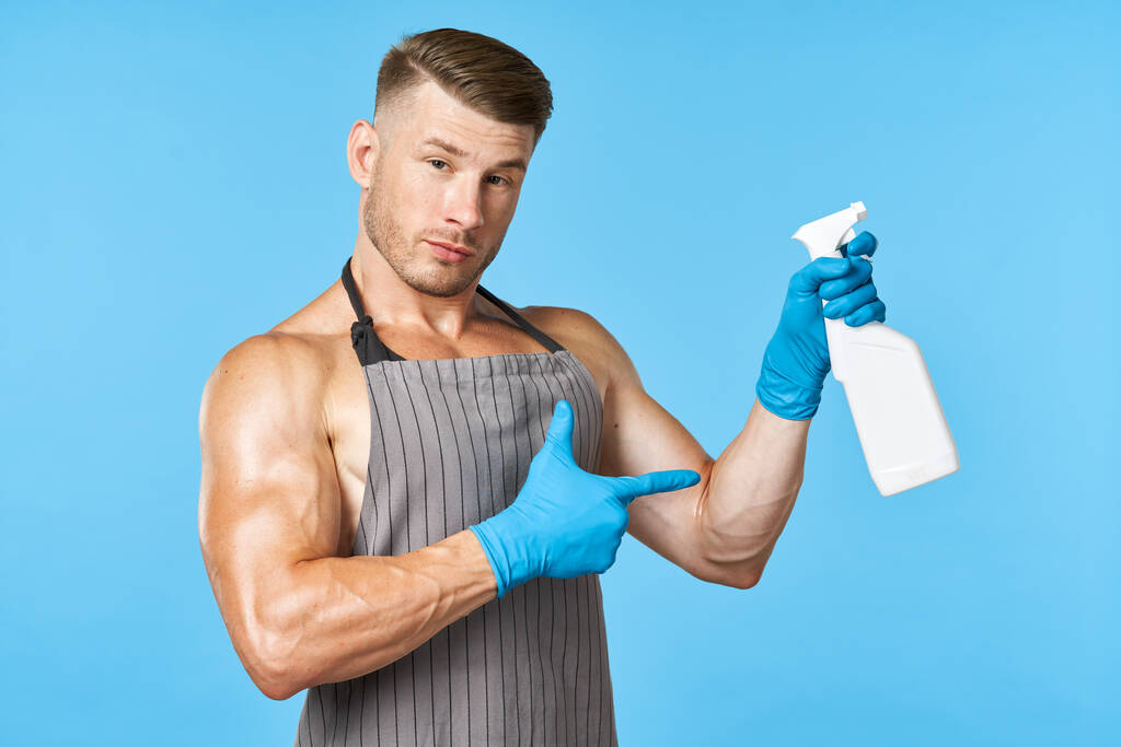 czystsze środki czystości usługi higiena niebieski tło prace domowe - Zdjęcie, obraz