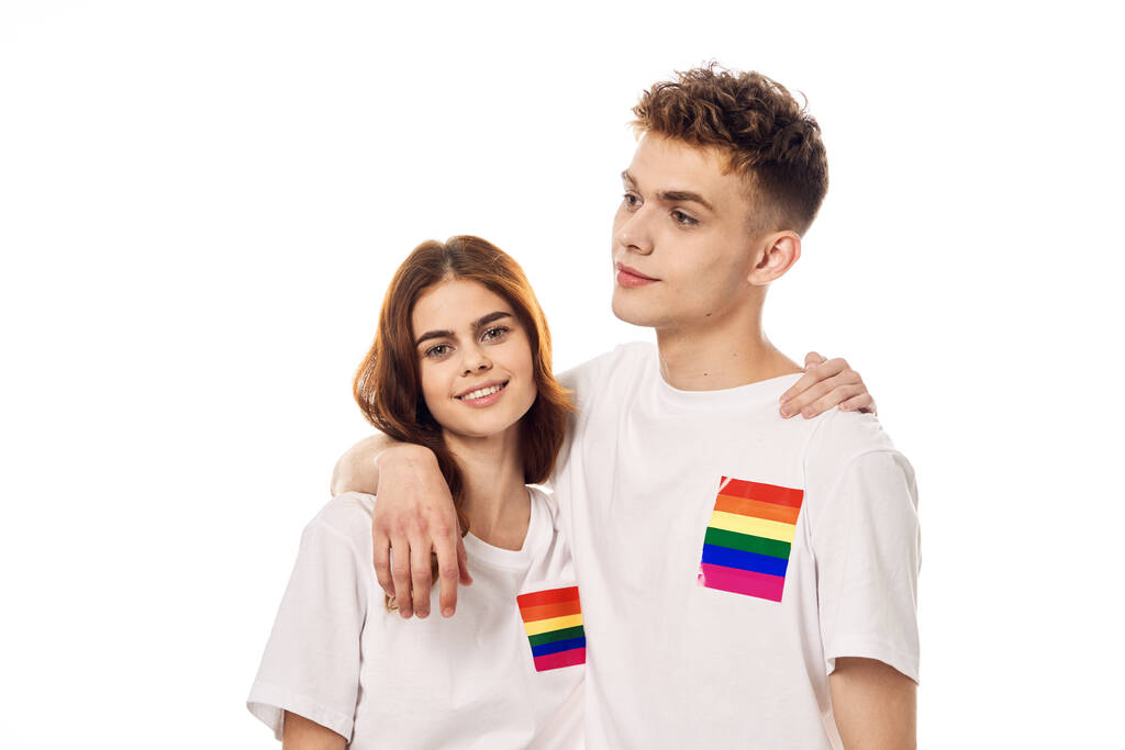 молодая пара lgbt Флаг трансгендерный образ жизни легкий фон - Фото, изображение