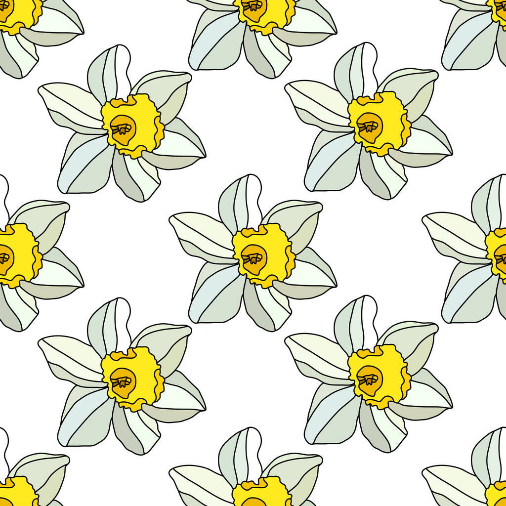 Tyylikäs saumaton kuvio valkoinen daffodil kukkia, design elementtejä. Kukka kuvio kutsuja, kortit, tulostaa, lahjapaperia, valmistus, tekstiili, kangas, taustakuvat - Vektori, kuva