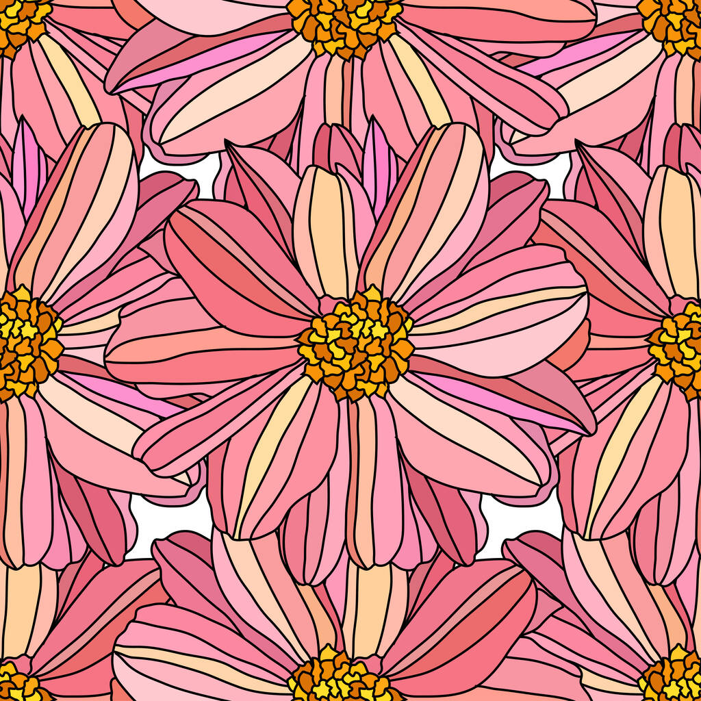 Elegante patrón sin costuras con flores de dalia rosa, elementos de diseño. Patrón floral para invitaciones, tarjetas, impresión, envoltura de regalo, fabricación, textil, tela, fondos de pantalla - Vector, Imagen