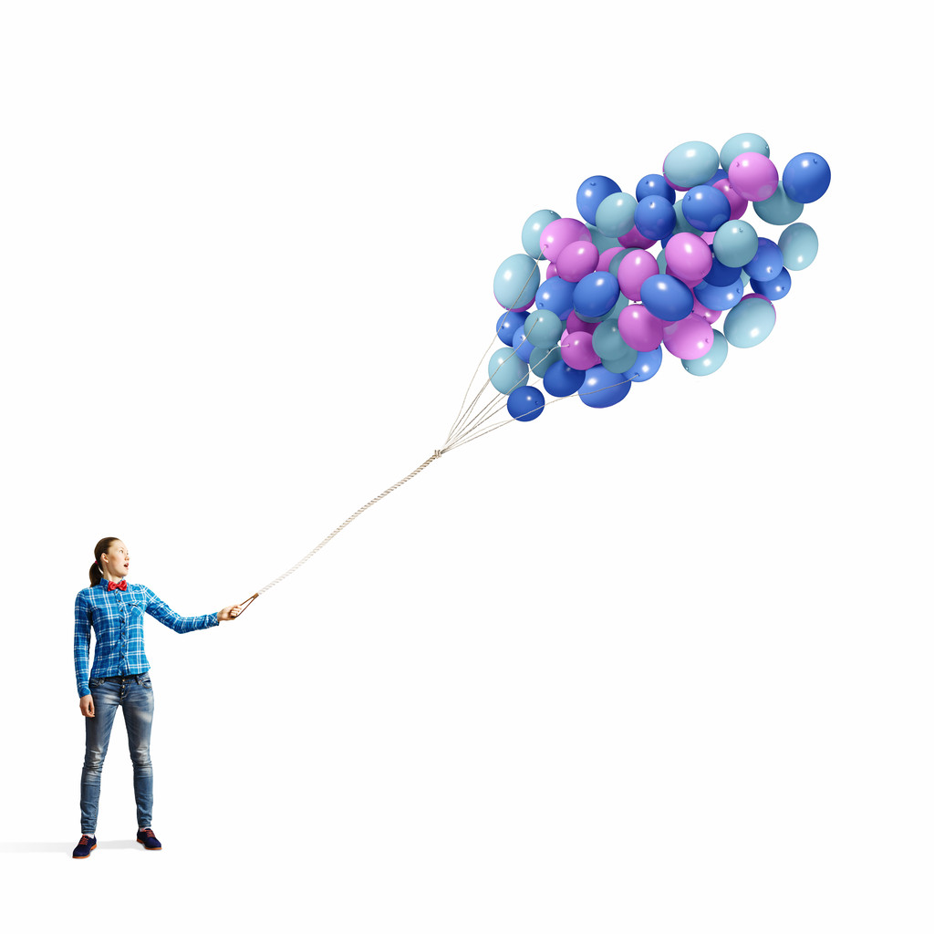 Donna che tiene palloncini colorati - Foto, immagini