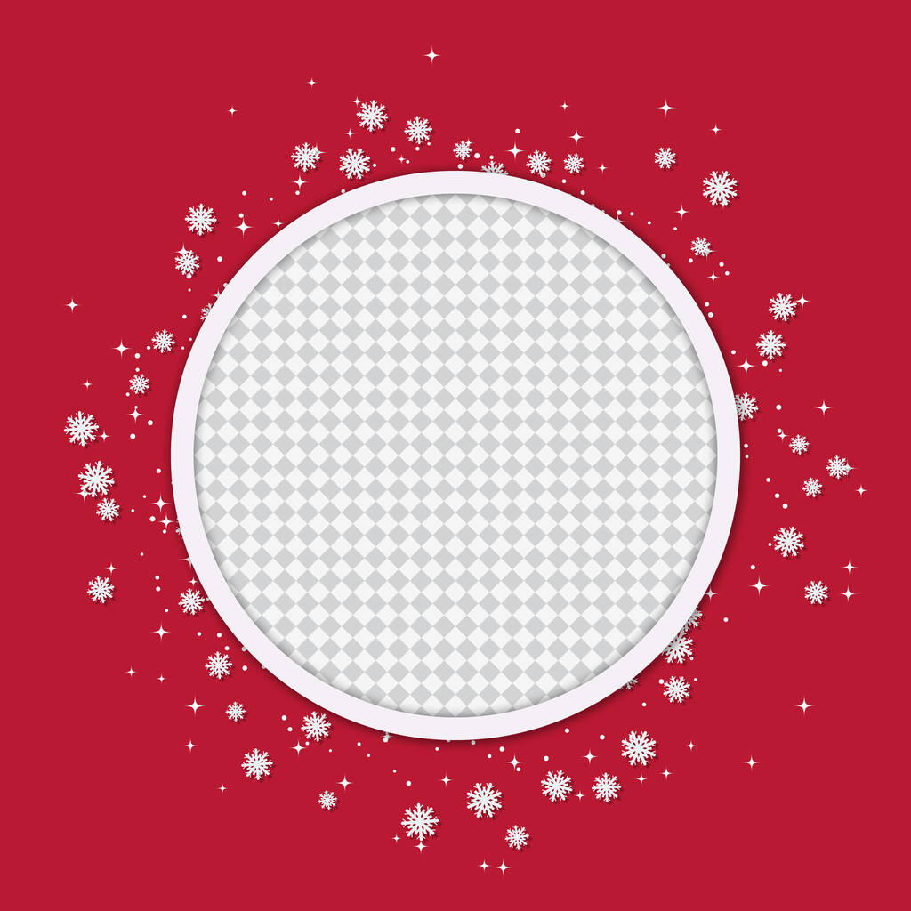 Χριστούγεννα και Πρωτοχρονιά κομψό κόκκινο φόντο με λευκό πλαίσιο, αστέρια και νιφάδες χιονιού - Διάνυσμα, εικόνα