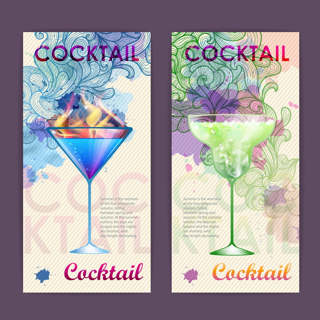 künstlerische dekorative Aquarell-Cocktail-Poster. Disco-Hintergrund - Vektor, Bild