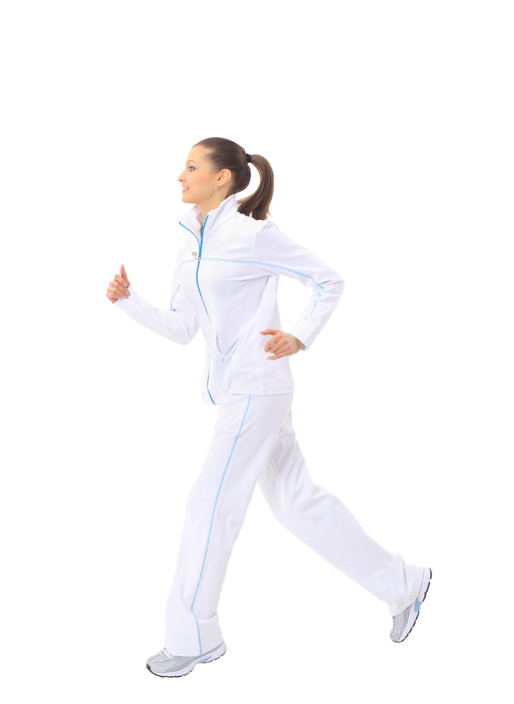 Mujer corriendo aislada en blanco
 - Foto, Imagen
