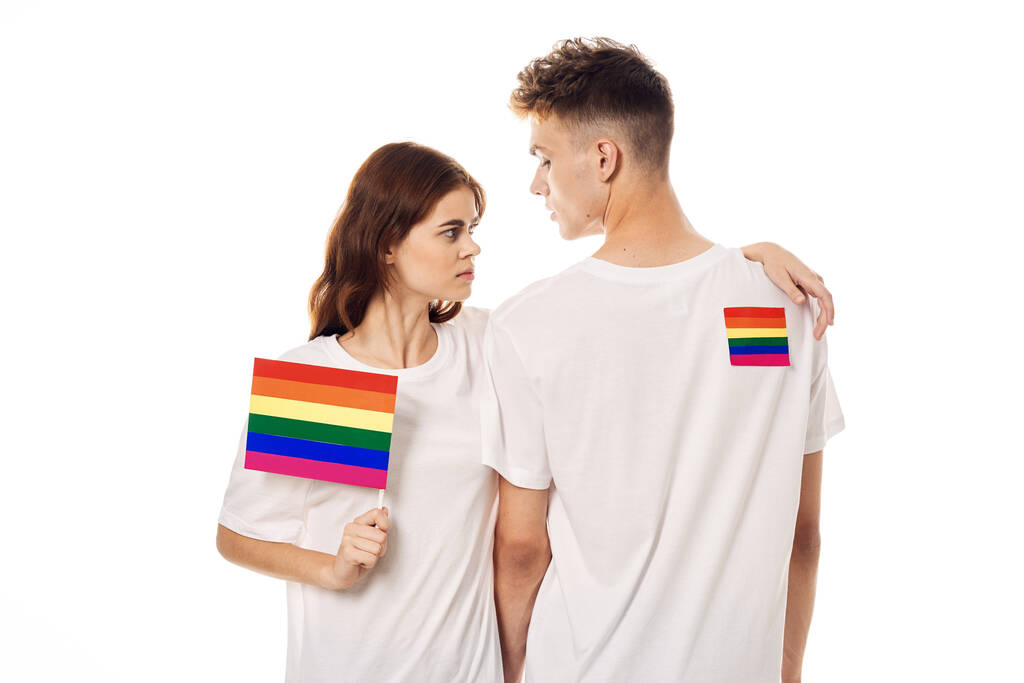 ζευγάρι Σημαία Igbt διαφυλικών σεξουαλικών μειονοτήτων φως φόντο - Φωτογραφία, εικόνα