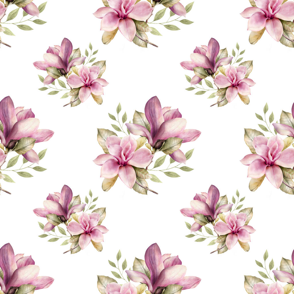 Naadloos patroon van de lente bloeiende takken van magnolia in een aquarel stijl. - Foto, afbeelding