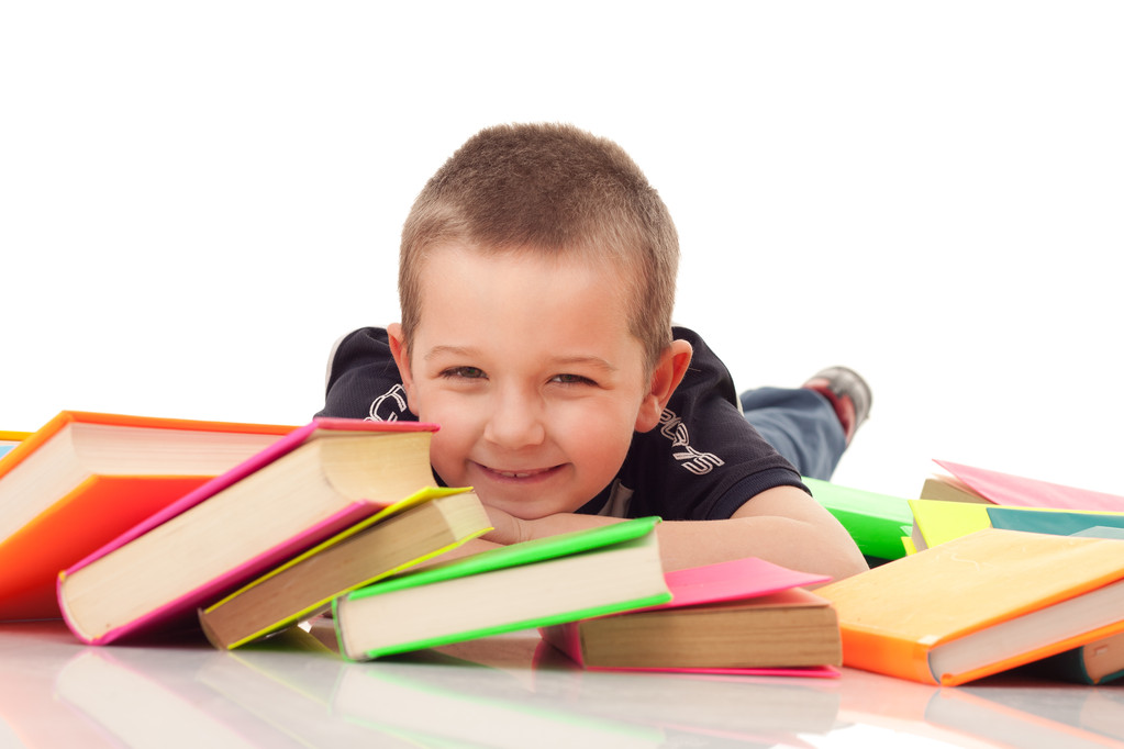 Preschooler with pile of books - Photo, Image