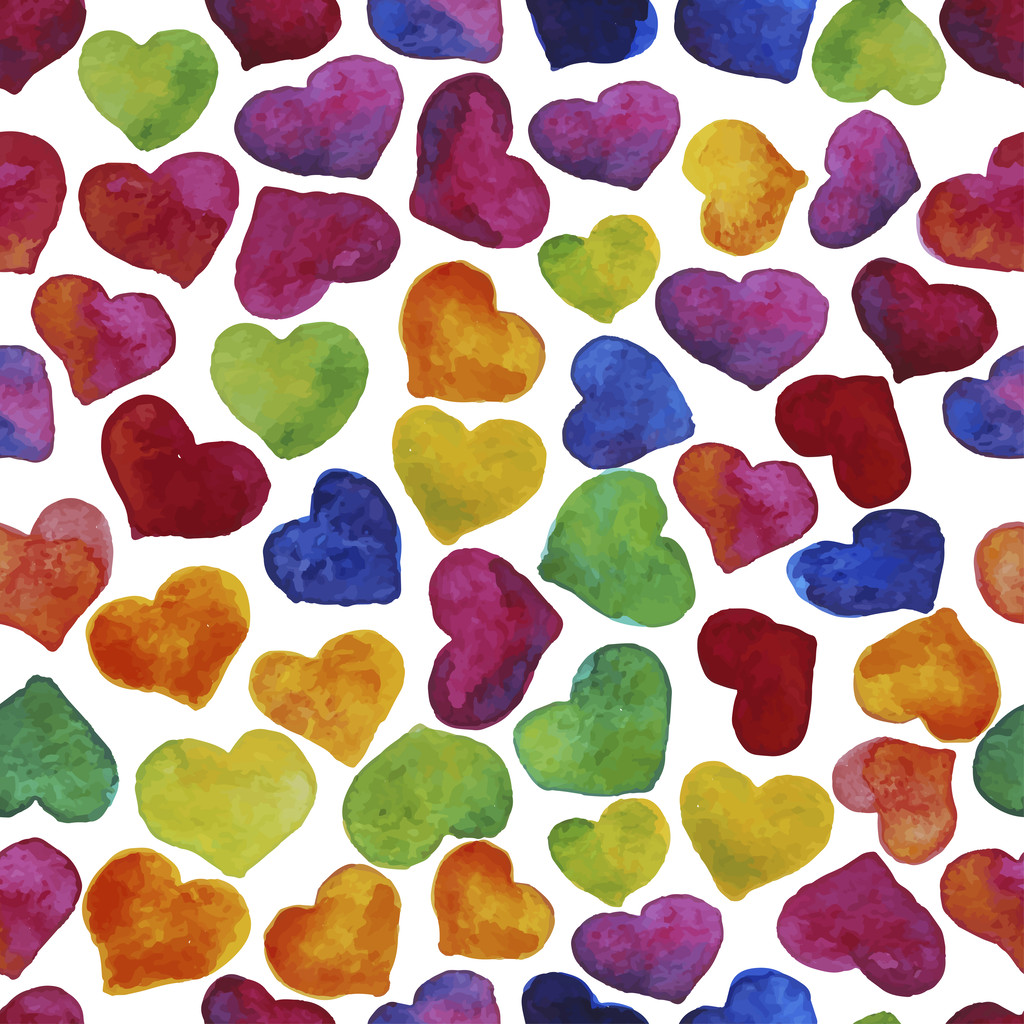 Beautiful watercolor colorful seamless pattern with hearts. Vector illustration. - Vector, Image