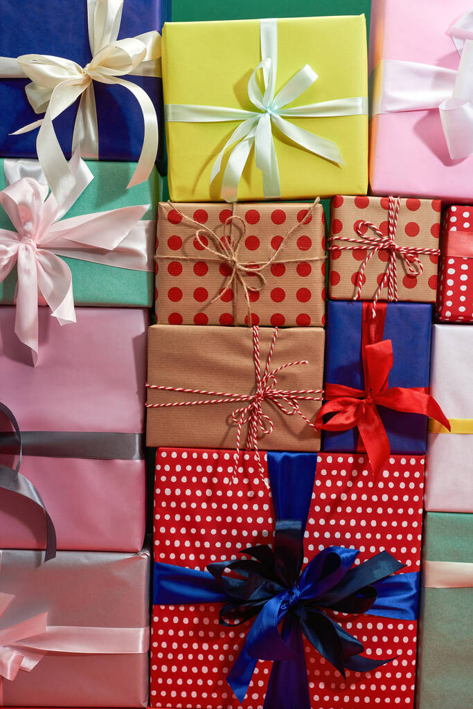 Variety colorful gift boxes with ribbon bows - Photo, Image