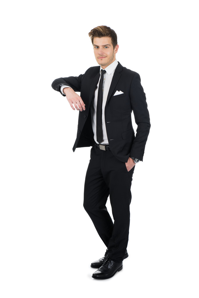 Confident Businessman Leaning On Invisible Wall - Photo, Image