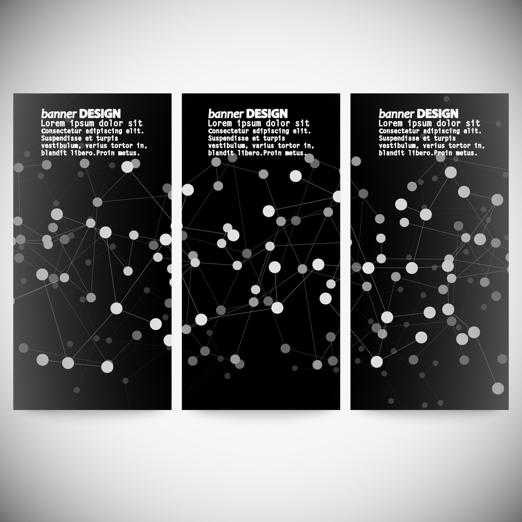 Reihe vertikaler Banner. Molekülstruktur, grauer Hintergrund für Kommunikation, Vektorillustration - Vektor, Bild