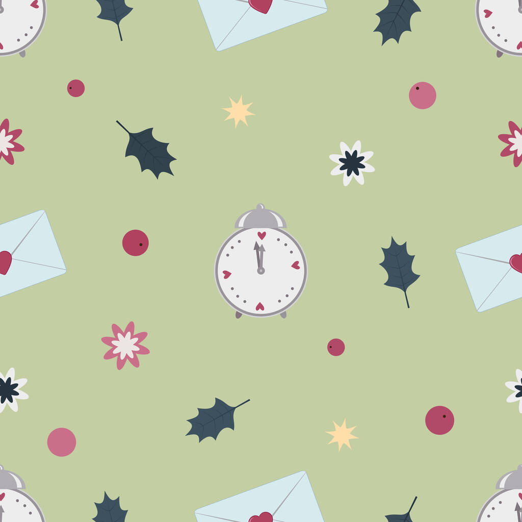 vetor gráfico feriado padrão sem costura com relógios e envelopes - Vetor, Imagem