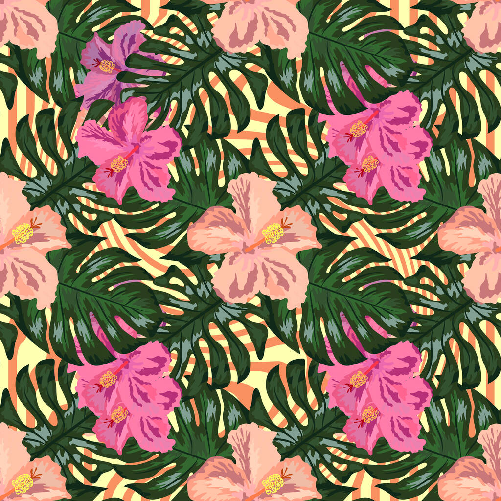 Floral exotic tropical seamless pattern tropic hawaiian wallpaper. Botanical print. Modern floral background - Vector, Image