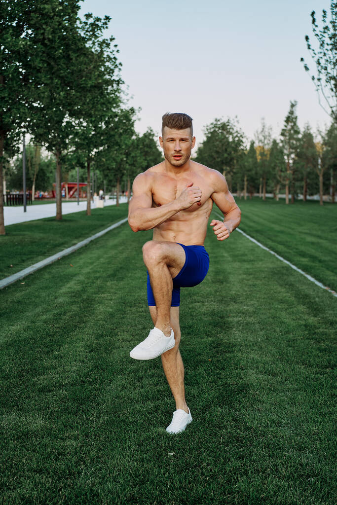hombre atlético con un ejercicio de torso bombeado en el gimnasio del parque - Foto, imagen