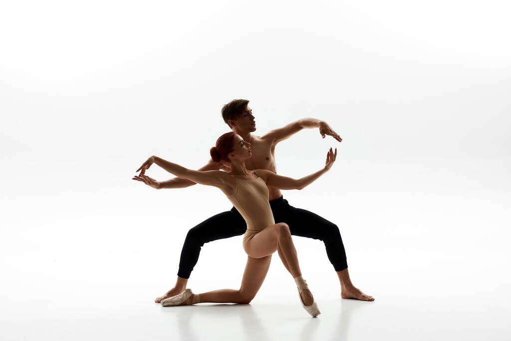 若い白人ダンスカップルダンスバレエダンス - 写真・画像