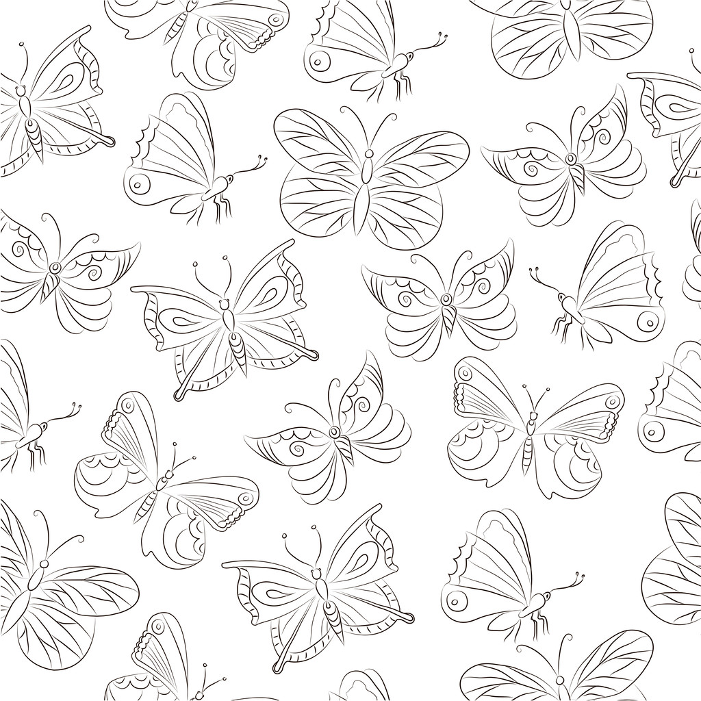 Patrón sin costuras con mariposas dibujadas a mano
 - Vector, Imagen