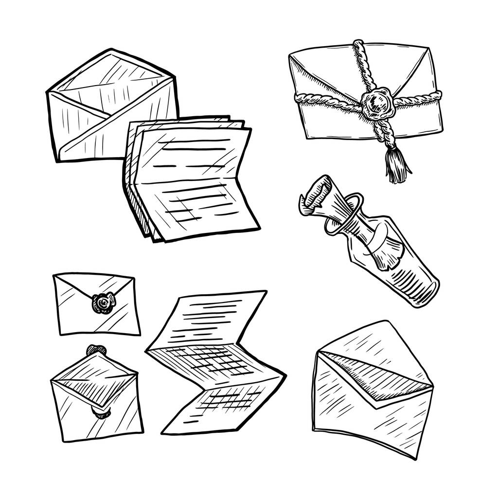 Набір конвертів і літер ізольовані на білому тлі Векторні ілюстрації
 - Вектор, зображення