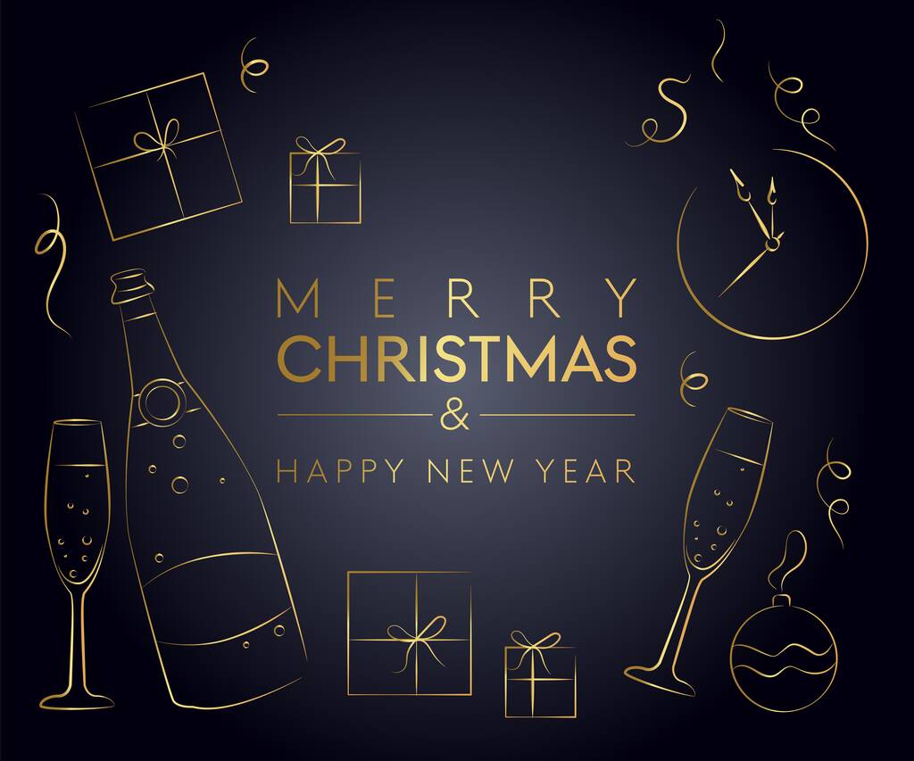 Happy new year 2022 Elegant golden text with light. Minimalistic text template, banner new year and christmas, vector illustration - Vektor, Bild