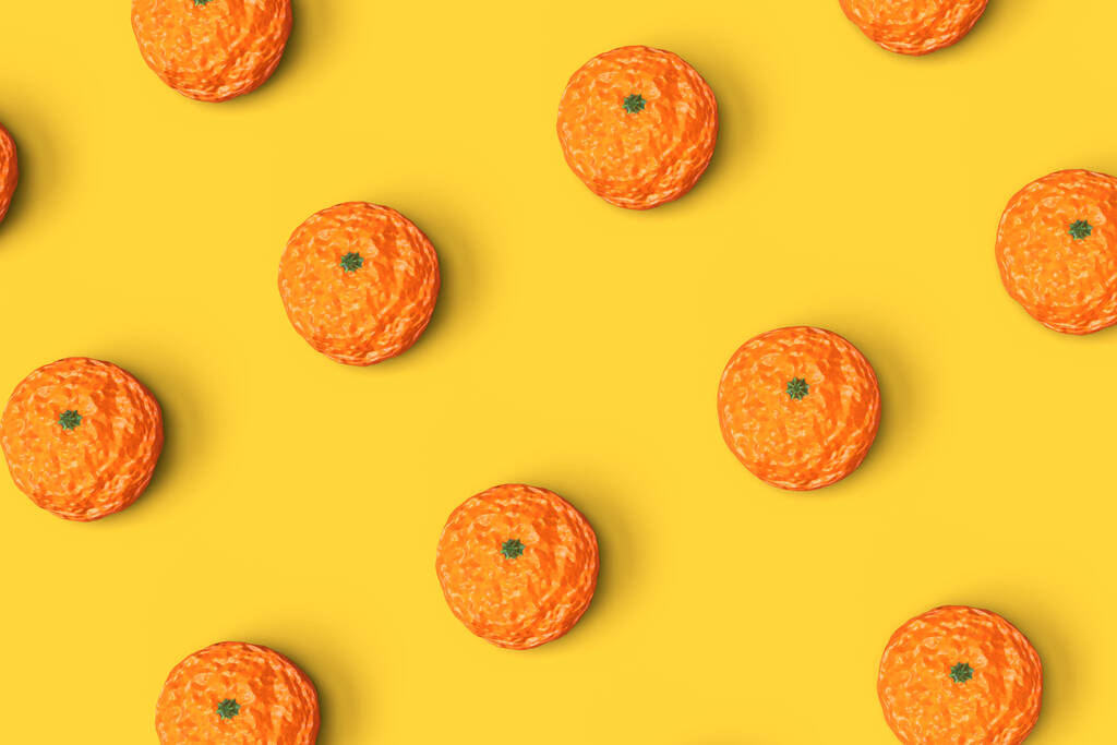 Stylized tangerines pattern background. 3D illustration - Foto, Imagem