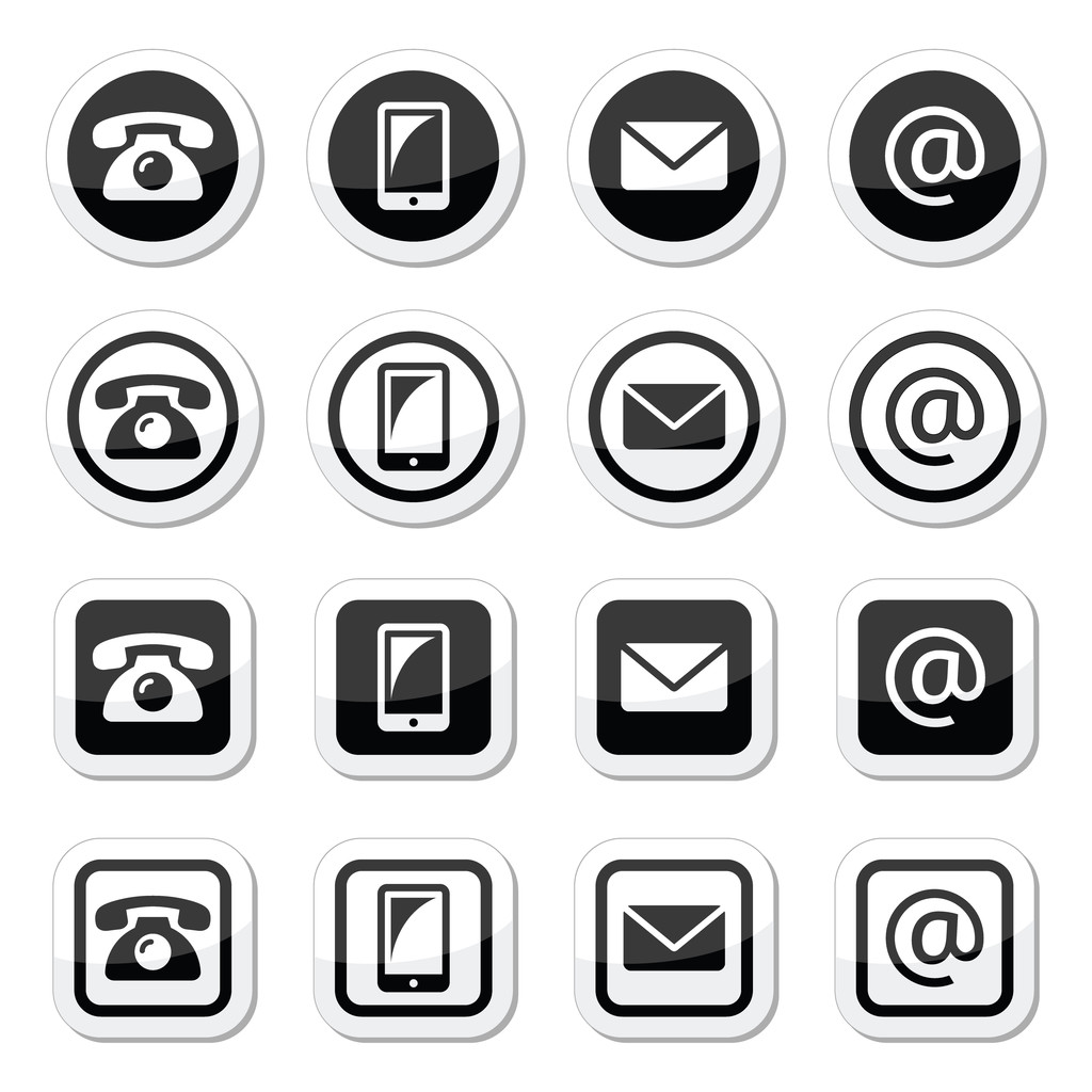 Iconos de contacto en círculo y conjunto cuadrado - móvil, teléfono, correo electrónico, sobre
 - Vector, Imagen