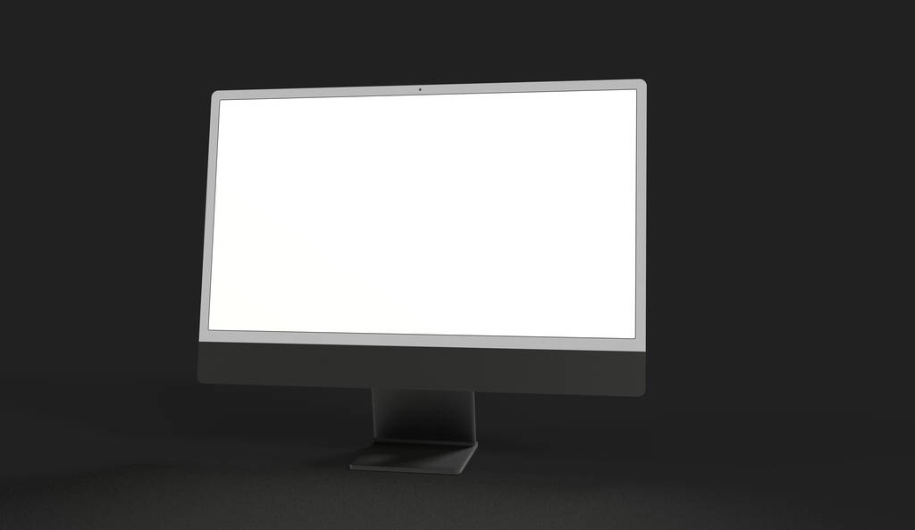 Een 3D weergave van een computer display mock-up met een leeg wit scherm - Foto, afbeelding
