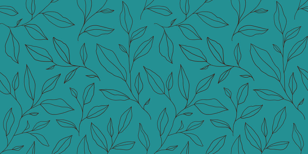 Seamless pattern with one line leaves. Vector floral background in trendy minimalistic linear style. Hand drawn outline design for fabric , print, cover, banner and invitation. - Vector, Image