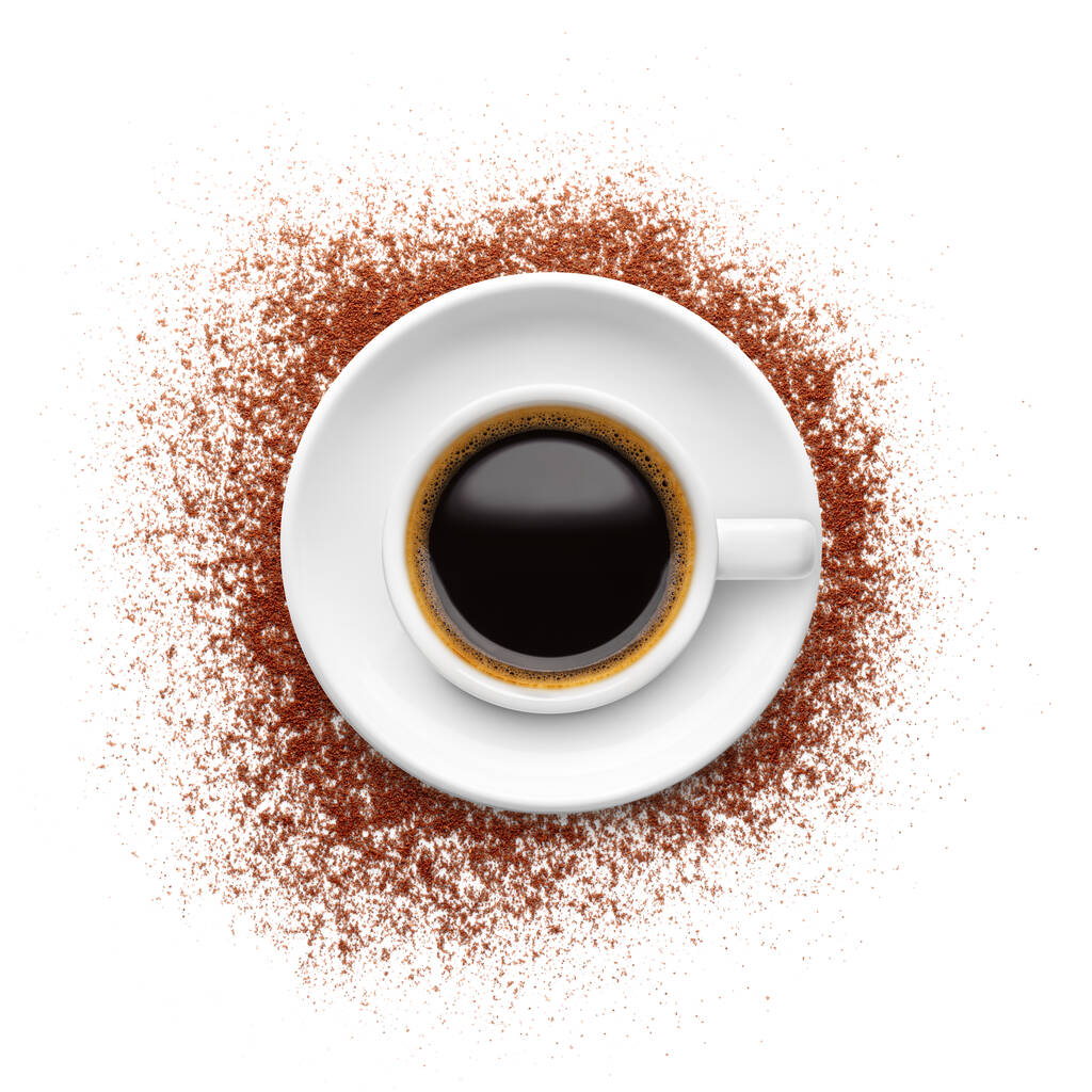 Кофе порошок с блюдцем изолированы на белом фоне - Фото, изображение
