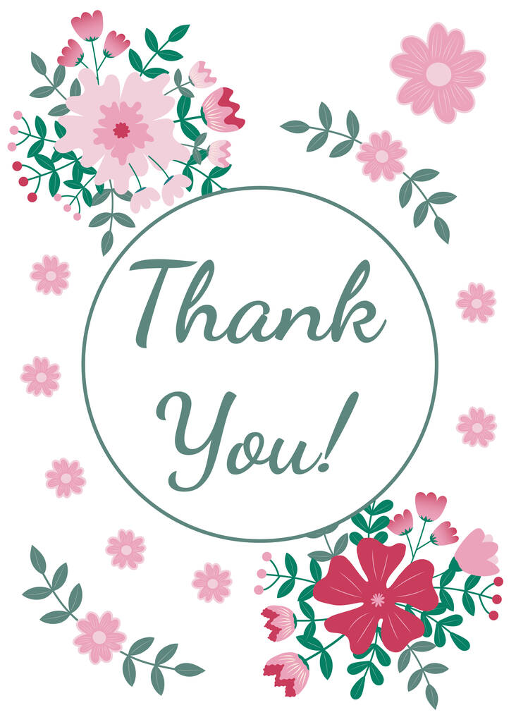 Thank you greeting card with floral ornament on white background - Vector, Image
