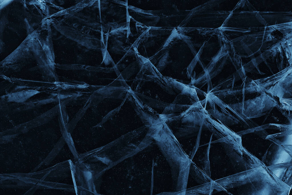 textura de hielo grietas baikal, fondo abstracto invierno hielo transparente azul - Foto, imagen