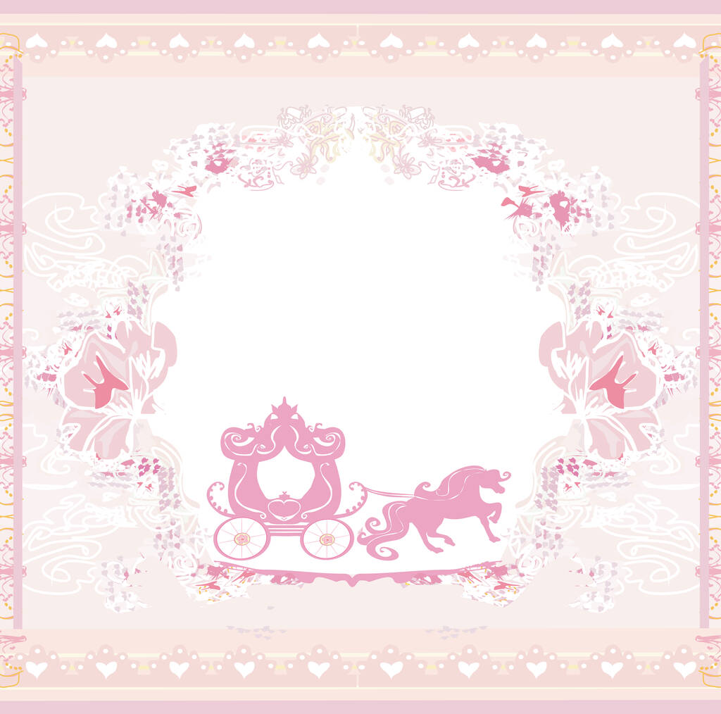 Vintage carriage - pink wedding  invitation card - Vector, Image