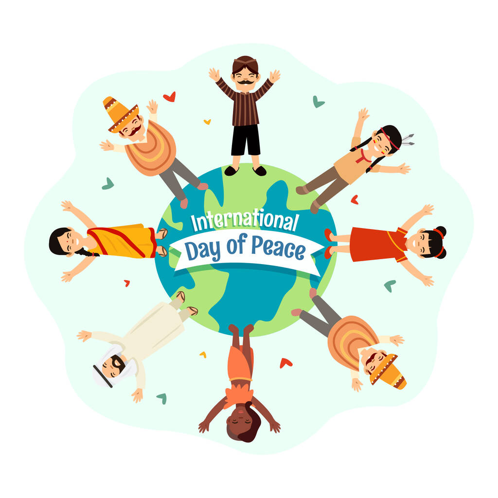 A béke világnapjának megünneplése a különböző országokból származó emberek illusztrációjával - Vektor, kép