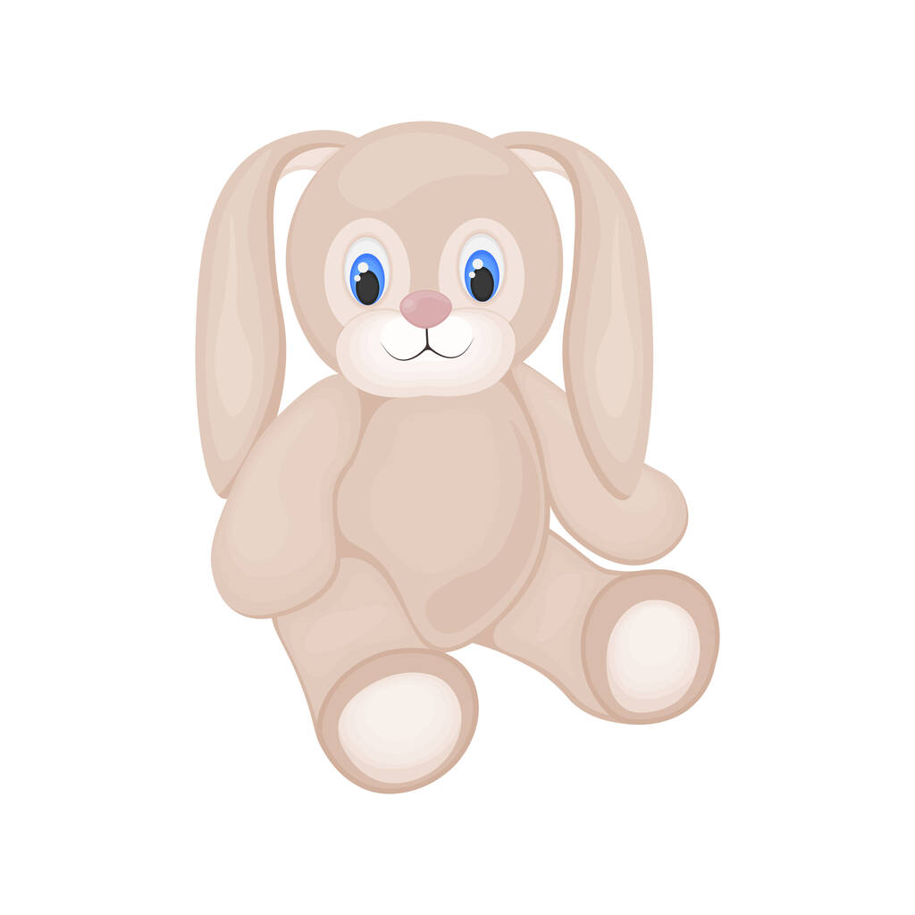 かわいいウサギのおもちゃ。床には笑顔のぬいぐるみが腰を下ろしている。ぬいぐるみ。白い背景に独立したベクターイラスト - ベクター画像