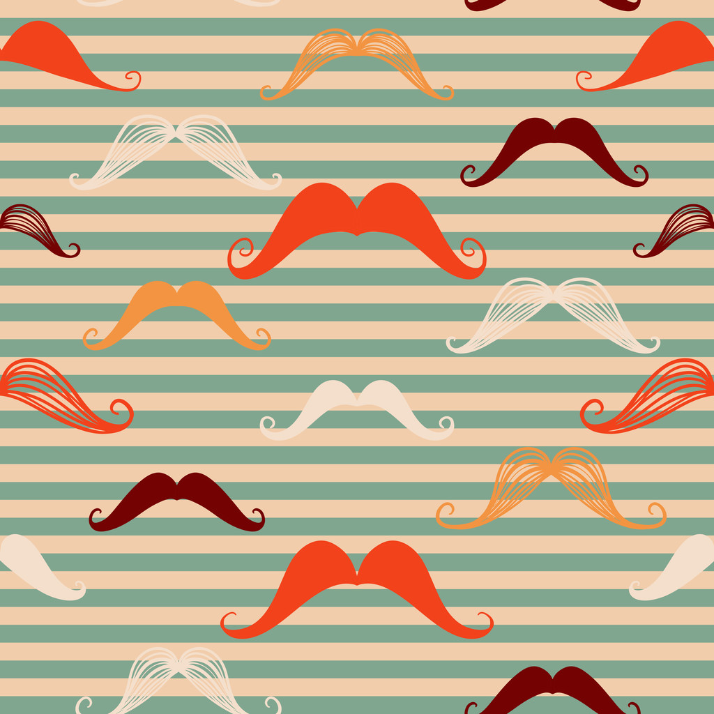 Moustache motif sans couture dans un style vintage. Motif ou texture avec des moustaches rétro bouclés gentleman sur fond rayé
. - Vecteur, image