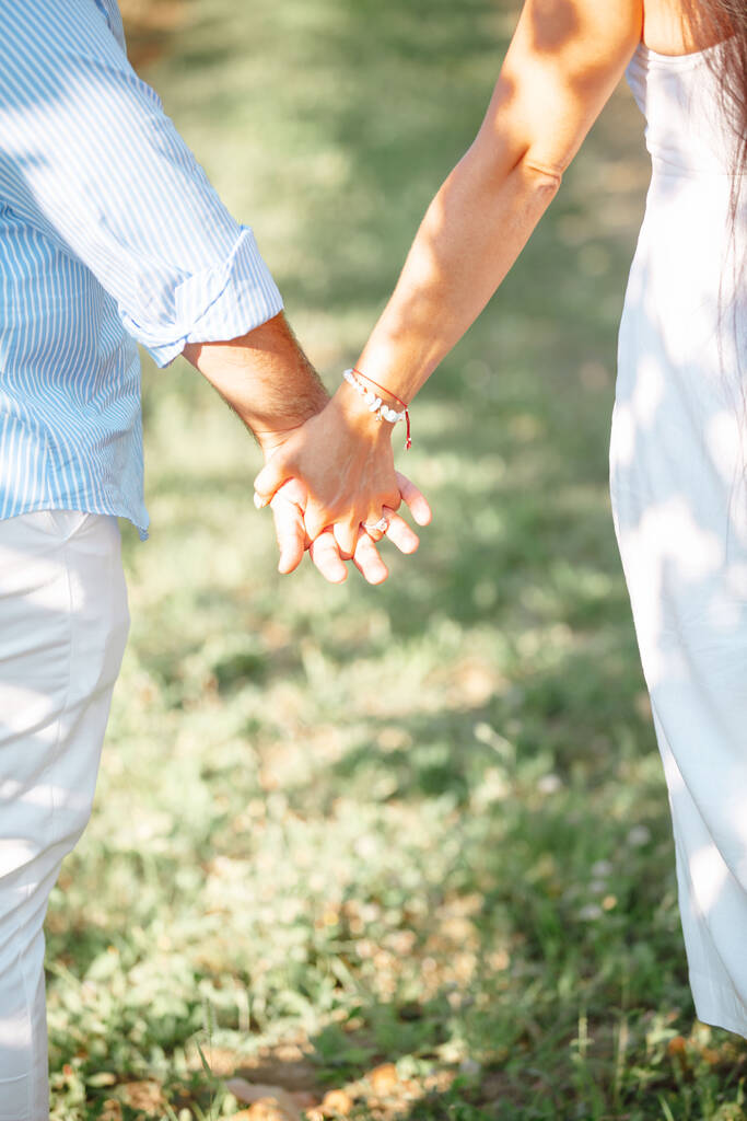 Пара тримає руки в винограднику на заході сонця
 - Фото, зображення